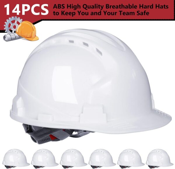 Leumoi 14 piezas 4 pt. Suspensión Hombo duro Celmets de seguridad a granel Construcción ABS Hardhats Holdados de trinquete ajustable con respiraderos y algodón de algodón para hombres Suministros de protección de la cabeza de trabajo - Imagen 2